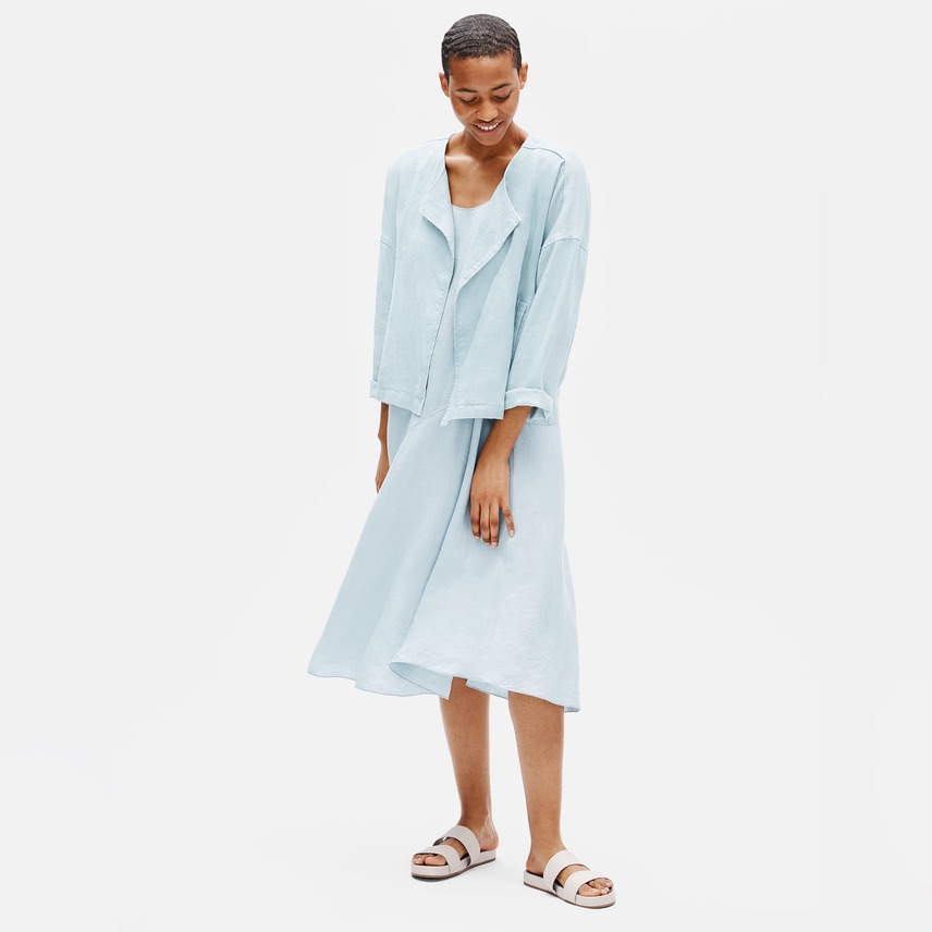 Eileen Fisher Heavy Organic Linen Drape Front Jacket Boxy Fit Size M